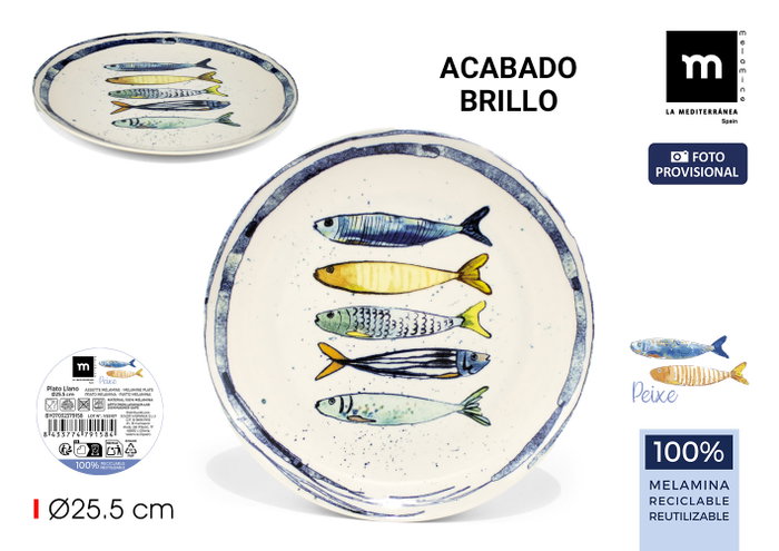 La Mediterranea Plato Llano Melamina Brillo Peixe 25.5cm La Mediterranea Plato Llano Melamina Brillo Peixe 25.5cm