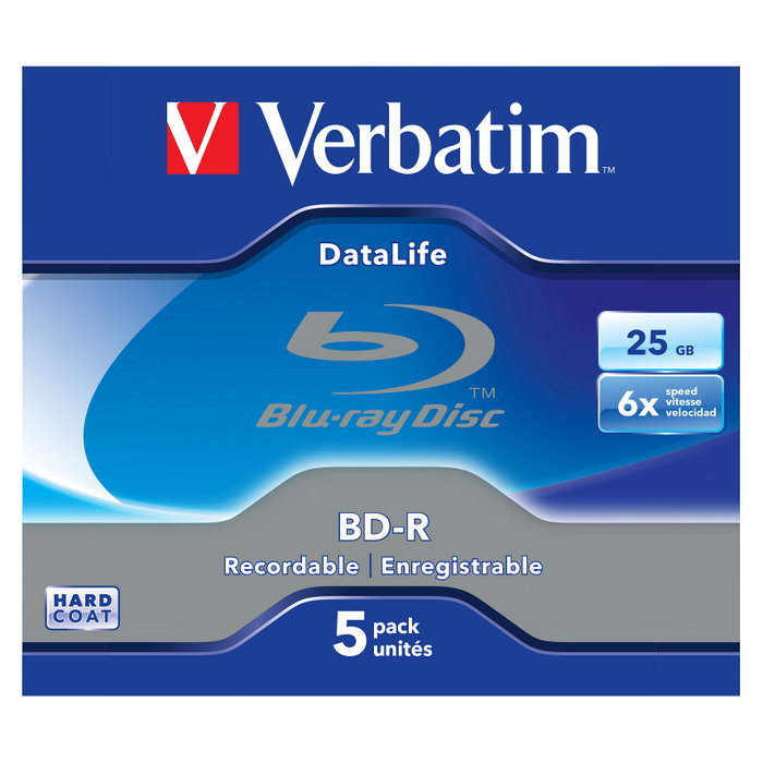 Verbatim BD-R Blu-Ray DataLife 6x 25GB - Pack de 5
