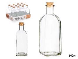 Vivalto Frasca Vidrio 500 ml con Tapón de Corcho - Dimensiones 7 x 20 x 7 cm (Set de 36)