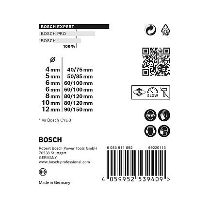 Bosch CYL-9 MC Expert Juego de 4 Brocas de Centrar para Concreto y Baldosa Blanda, 4/5/6/8 mm, 2 608 900 645