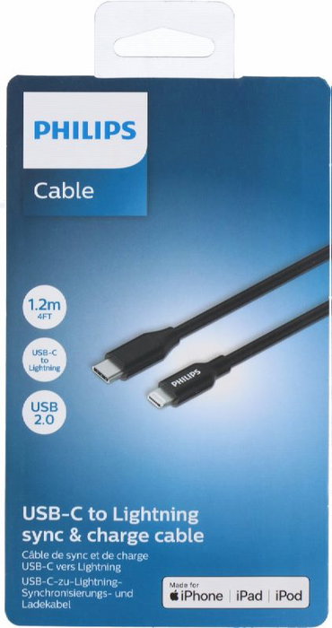 Philips Cable USB-C a Lightning (1.2 m) para iPhone, iPad y carga rápida