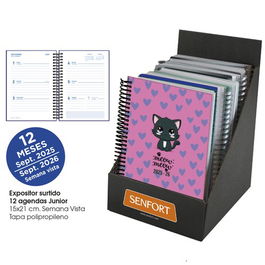 Agenda Escolar (2025-26) Senfort Junior Espiral Tapa Pvc 150X210 S/V Surtido Expositor De 12