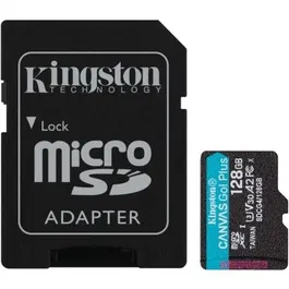 Kingston SDCG4/128GB Tarjeta de Memoria microSDXC Canvas Go! Plus 128GB Clase 10 U3 V30 A2 hasta 200MB/s con Adaptador SD