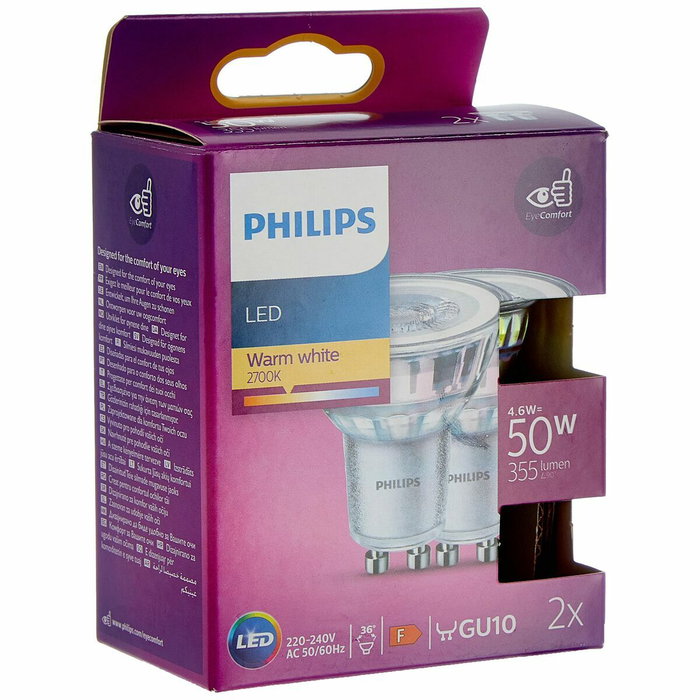 Philips Bombilla LED Classic GU10 4,6W 355 lm 2700K Pack de 2