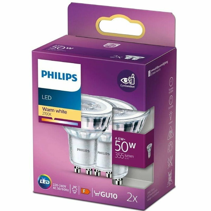 Philips Bombilla LED Classic GU10 4,6W 355 lm 2700K Pack de 2