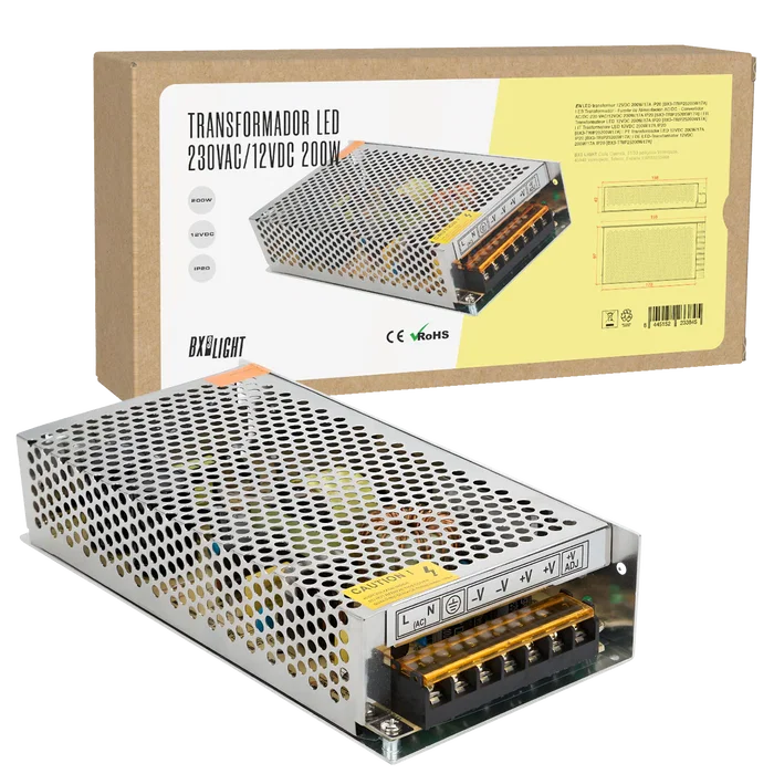 BX3 Transformador Fuente de Alimentación AC/DC 230V AC a 12V DC 200W 17A IP20 BX3-TRIP25200W17A - Convertidor para Tiras LED, Iluminación y Sistemas Electrónicos BX3 Transformador Fuente de Alimentación AC/DC 230V AC a 12V DC 200W 17A IP20 BX3-TRIP25200W17A - Convertidor para Tiras LED, Iluminación y Sistemas Electrónicos