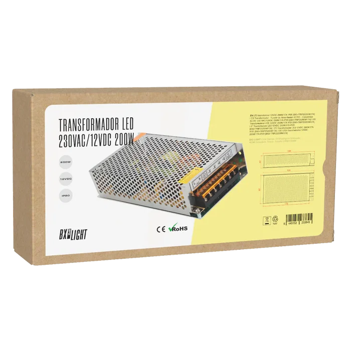 BX3 Transformador Fuente de Alimentación AC/DC 230V AC a 12V DC 200W 17A IP20 BX3-TRIP25200W17A - Convertidor para Tiras LED, Iluminación y Sistemas Electrónicos BX3 Transformador Fuente de Alimentación AC/DC 230V AC a 12V DC 200W 17A IP20 BX3-TRIP25200W17A - Convertidor para Tiras LED, Iluminación y Sistemas Electrónicos
