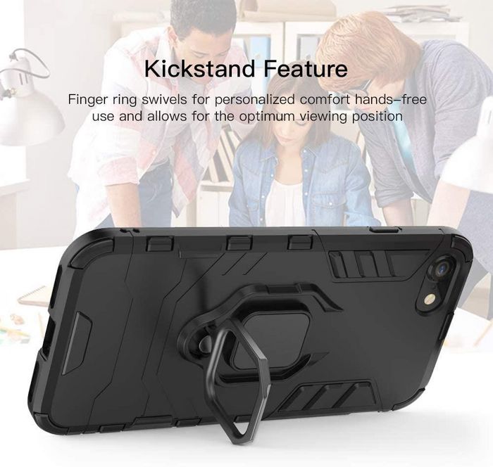 CoreParts Funda iPhone XR, Funda Militar Anti-Caidas a Prueba de Golpes con Anillo Magnético y Cubierta Silicone TPU para Protección Completa - Negro