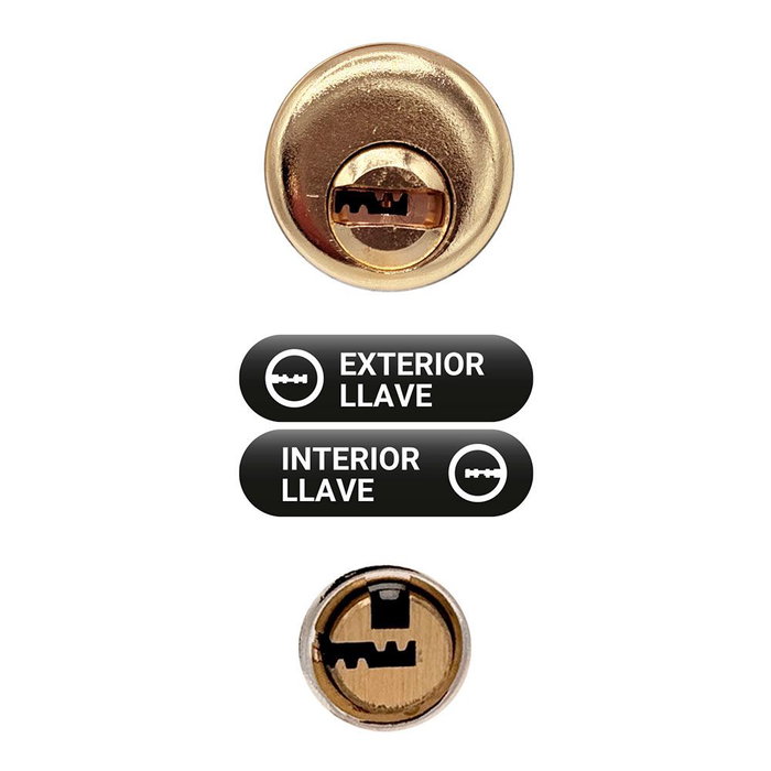 Micel Cerrojo sobreponer CRR11 86 mm, Cilindro redondo 50 mm, Acero Latón Satinado, 5 Llaves de Seguridad, Incluye cadenilla y protector antibumping
