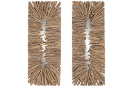 DKD Home Decor Lámpara Aplique de Pared de Teca Hecha a Mano 50x10x130 cm