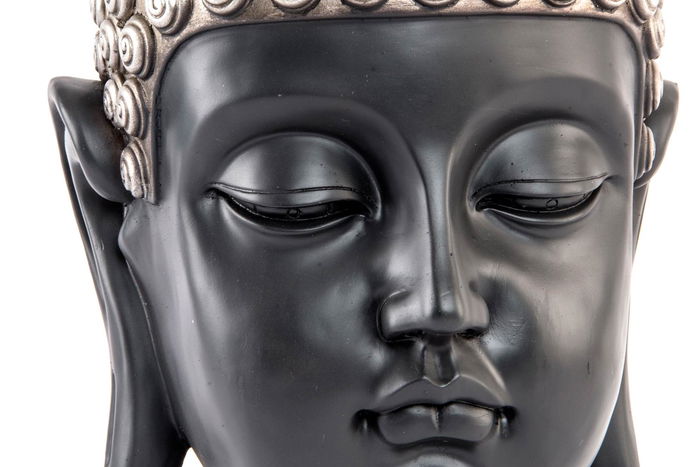 DKD Home Decor Figura Oriental Cabeza Buda Plateado Negro 24 x 49 x 27 cm