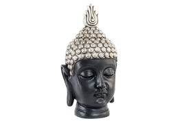DKD Home Decor Figura Oriental Cabeza Buda Plateado Negro 24 x 49 x 27 cm
