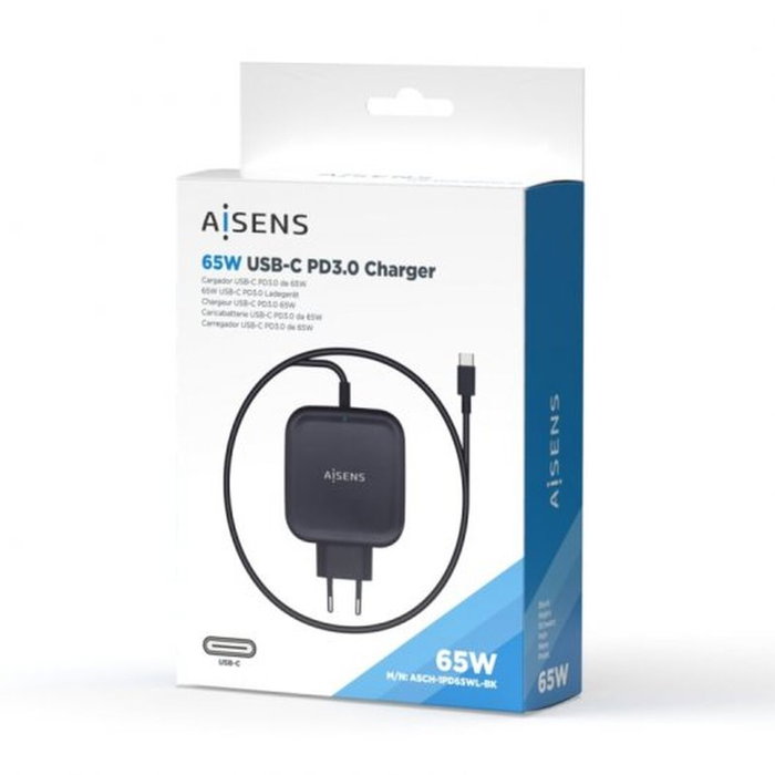 Aisens Cargador 65W USB-C PD3.0 QC3.0 Negro con Cable 1.2m Aisens Cargador 65W USB-C PD3.0 QC3.0 Negro con Cable 1.2m