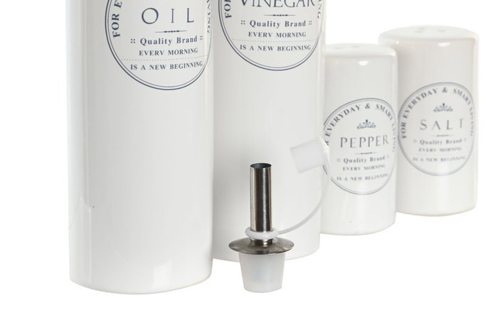 DKD Home Decor Set de Aceitera y Vinagrera de 4 Piezas en Gres y Madera Blanco DKD Home Decor Set de Aceitera y Vinagrera de 4 Piezas en Gres y Madera Blanco