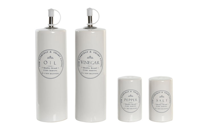 DKD Home Decor Set de Aceitera y Vinagrera de 4 Piezas en Gres y Madera Blanco DKD Home Decor Set de Aceitera y Vinagrera de 4 Piezas en Gres y Madera Blanco