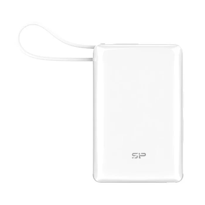 Silicon Power Powerbank CP10 10000mAh Blanco, Batería Externa con Carga Rápida PD, Cable USB-C Integrado, Puertos Duales, Compacto