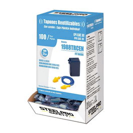 Steelpro Tapones Auditivos Fit Basic Reutilizables TPR Hipoalergénicos con Cordón, SNR 31dB, EN352-2, Caja 100 uds