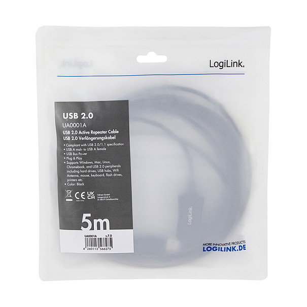 LogiLink Cable de Extensión USB 2.0 A - A (Macho a Hembra) de 5m