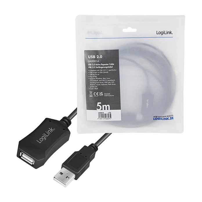 LogiLink Cable de Extensión USB 2.0 A - A (Macho a Hembra) de 5m