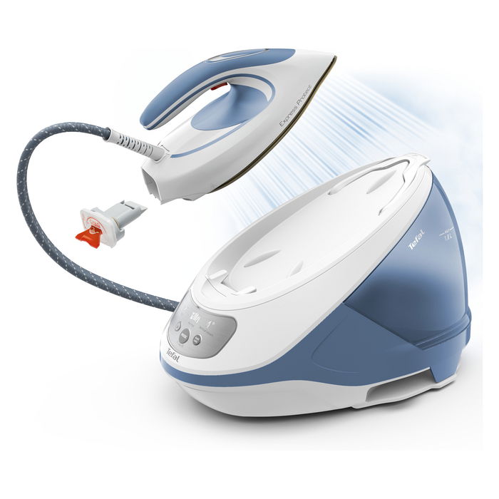 Tefal SV9202 Estación de Planchado a Vapor Express Protect, 2800W, 7.5 Bar, Vapor 130 g/min, Placa Durilium AirGlide Autoclean, Blanco/Azul
