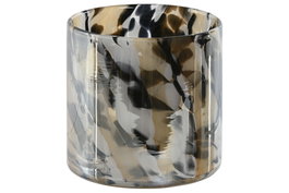 DKD Home Decor Portavelas Negro Crema Cristal 12 x 12 x 11.5 cm
