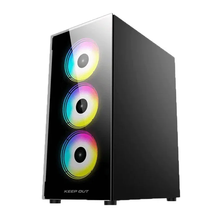 KeepOut XC-210 GLASS Caja PC Gaming ATX Negro, Cristal Templado, 4 Ventiladores ARGB 120mm, Compatible con Micro-ATX/ITX, USB 3.0, 305mm VGA