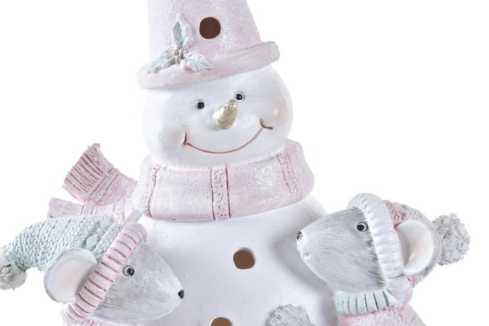 DKD Home Decor Figura Navidad Fantasia Rosa Blanco Resina Led 10.5 x 15.5 x 14.5 cm