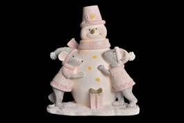 DKD Home Decor Figura Navidad Fantasia Rosa Blanco Resina Led 10.5 x 15.5 x 14.5 cm