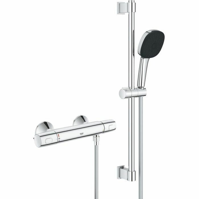 Grohe Set de ducha con mezclador termostático, rociador de 3 chorros, barra de 60 cm y flexo - Cromo Grohe Set de ducha con mezclador termostático, rociador de 3 chorros, barra de 60 cm y flexo - Cromo
