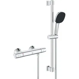 Grohe 34237003 Set de Ducha con Mezclador Termostático, Rociador 3 Chorros, Barra 60cm, Flexo y Acabado Cromo