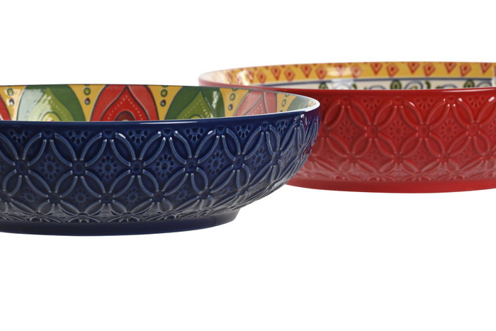 DKD Home Decor Platos de Gres Mandala Multicolor Surtido de 2 Diseños (Pack de 4) inevitablemente diseñado para su uso diario con estilo moderno y folk.