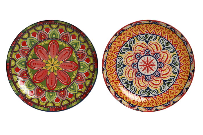 DKD Home Decor Platos de Gres Mandala Multicolor Surtido de 2 Diseños (Pack de 4) inevitablemente diseñado para su uso diario con estilo moderno y folk.