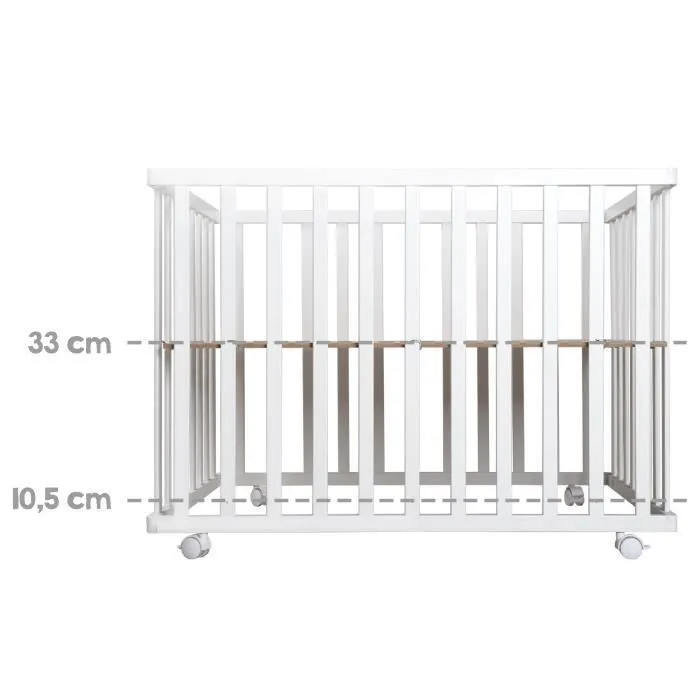 Roba Parque infantil plegable ROB4005317315423 - 75 x 100 cm - Altura regulable - Ruedas - Madera / Blanco