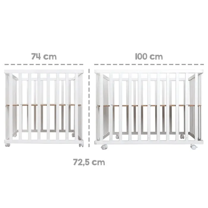 Roba Parque infantil plegable ROB4005317315423 - 75 x 100 cm - Altura regulable - Ruedas - Madera / Blanco