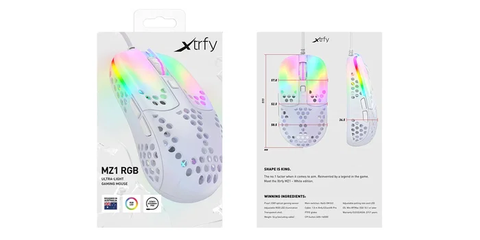 CHERRY XTRFY MZ1 Ratón Gaming Ambidextro Óptico 16000 DPI RGB Blanco Cable USB 1.8 m