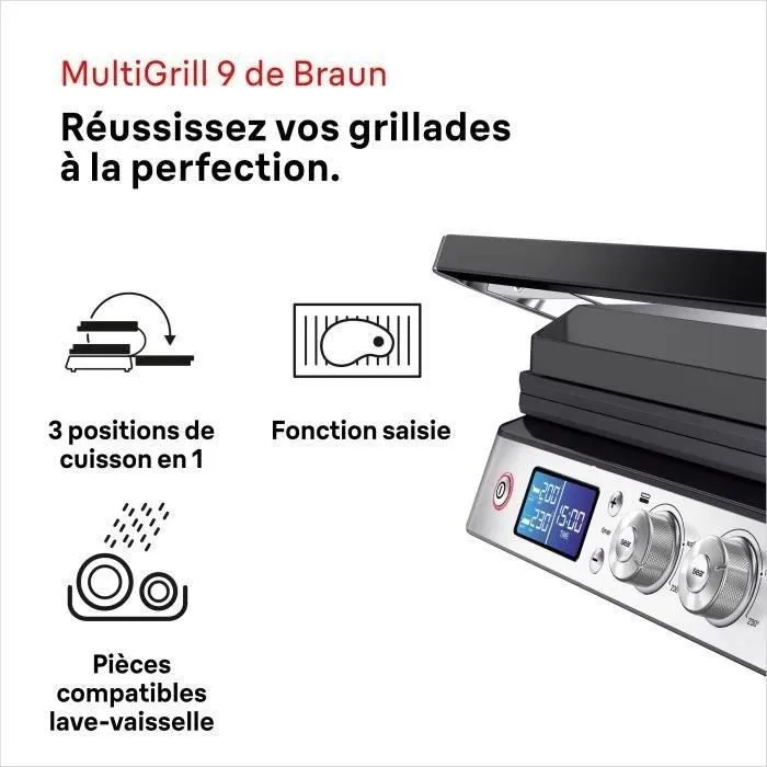 Braun Parrilla Multifunción Multi Grill 9 BRA1744095622160, 2000W, 3 Posiciones Calentamiento, Negro / Acero Braun Parrilla Multifunción Multi Grill 9 BRA1744095622160, 2000W, 3 Posiciones Calentamiento, Negro / Acero