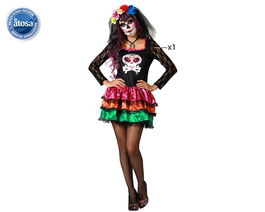 Disfraz Esqueleto Mejicano Vestido Negro Mujer Adulto