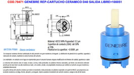 Genebre Repuesto de Cartucho Cerámico D40 Salida Libre 100051