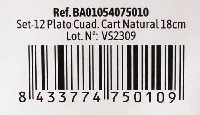 Algon Set-12 Plato Cuadrado Cart Natural 18 cm (36 Unidades)