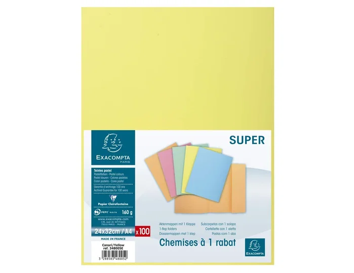 EXACOMPTA Subcarpeta de una solapa 160g A4 Amarillo claro EXACOMPTA Subcarpeta de una solapa 160g A4 Amarillo claro