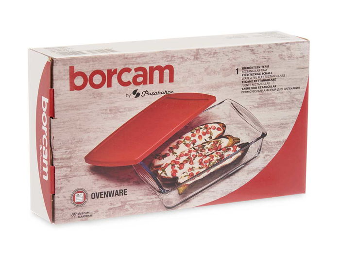 Pasabahce Bandeja Rectangular con Tapa Borcam 1320ml Vidrio Borosilicato y Plástico LDPE 26x15.5x6cm (Set de 4)