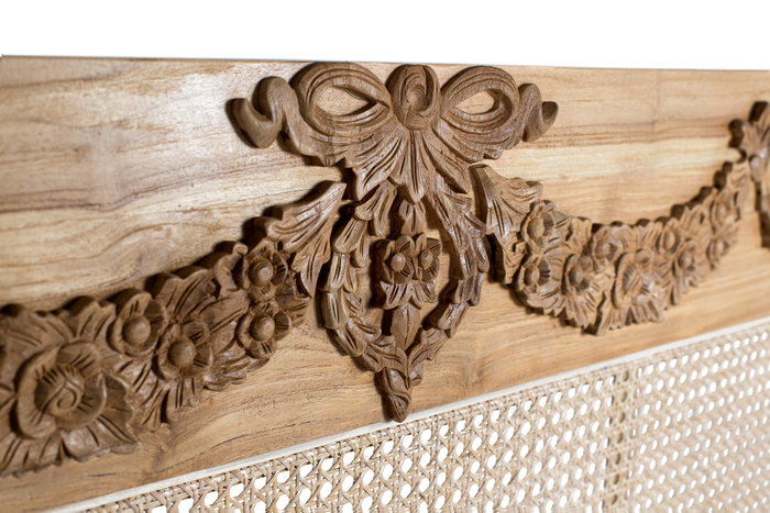 GINER Y COLOMER - Cabecero de Madera Maciza de Teca con Panel de Rejilla Trenzada, Diseño Clásico con Tallados, 174 cm de Ancho GINER Y COLOMER - Cabecero de Madera Maciza de Teca con Panel de Rejilla Trenzada, Diseño Clásico con Tallados, 174 cm de Ancho