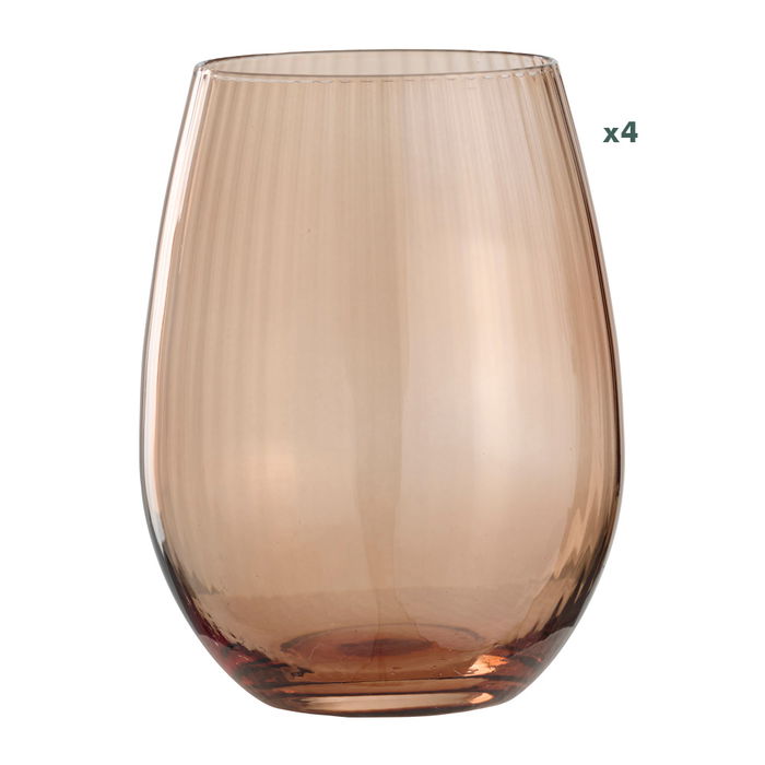 Day Juego de 4 Vasos de Vidrio 350 ml con Superficie a Rayas, Colores Surtidos (Amarillo Arena, Arena Natural, Verde Musgo)