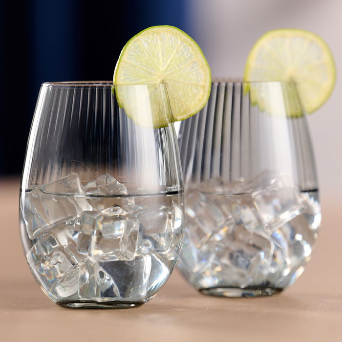 Day Juego de 4 Vasos de Vidrio 350 ml con Superficie a Rayas, Colores Surtidos (Amarillo Arena, Arena Natural, Verde Musgo)