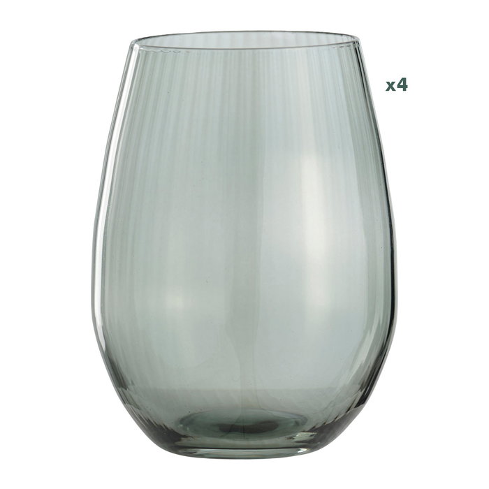 Day Juego de 4 Vasos de Vidrio 350 ml con Superficie a Rayas, Colores Surtidos (Amarillo Arena, Arena Natural, Verde Musgo)