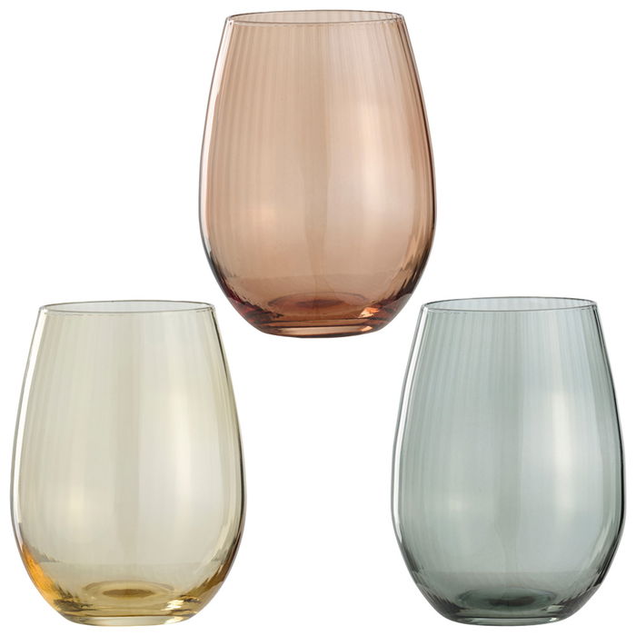 Day Juego de 4 Vasos de Vidrio 350 ml con Superficie a Rayas, Colores Surtidos (Amarillo Arena, Arena Natural, Verde Musgo)