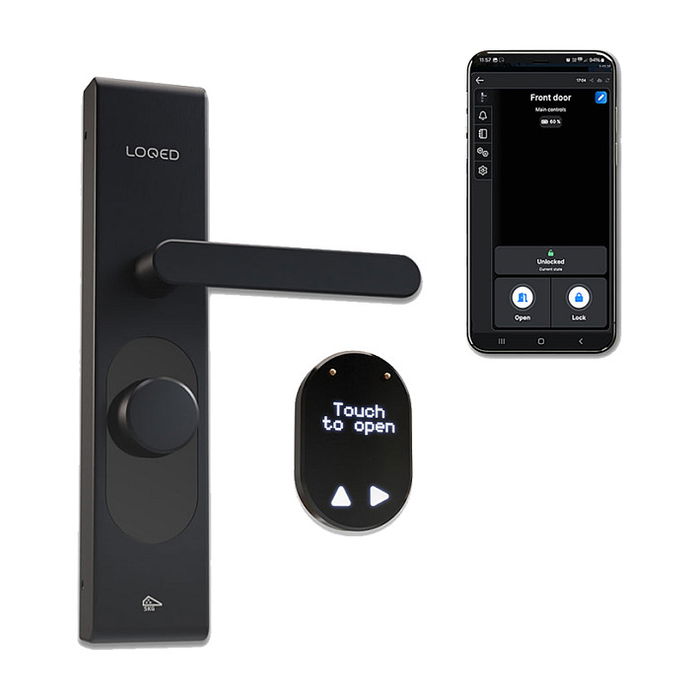 Shelly LOQED Touch Smart Lock Cerradura de puerta inteligente Bluetooth Código Lector de huellas dactilares Sin llave Mando a distancia Negro Inalámbrico 1 pieza Shelly LOQED Touch Smart Lock Cerradura de puerta inteligente Bluetooth Código Lector de huellas dactilares Sin llave Mando a distancia Negro Inalámbrico 1 pieza