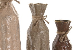 DKD Home Decor Jarrón Rosa Palo Beige Metal y Cuerda 17 x 17 x 63 cm Set de 3 Unidades