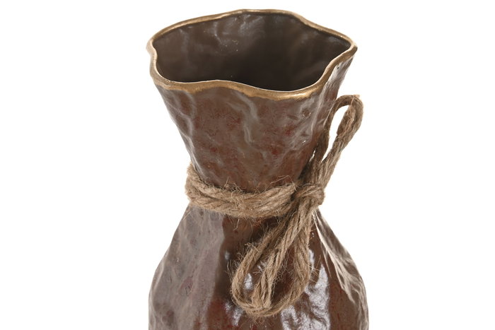 DKD Home Decor Jarrón Rosa Palo Beige Metal y Cuerda 17 x 17 x 63 cm Set de 3 Unidades