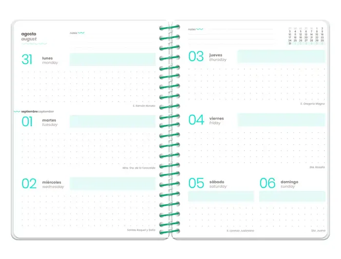 Liderpapel Agenda Escolar 2026-2027 Fantasy Flowers A6+ Semana Vista, Espiral, Papel FSC 80g, Bilingüe, Blanca